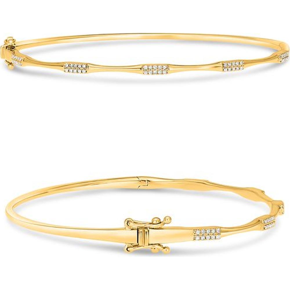 Roman & Jules - 14K Yellow Gold Bangle with Micropavé Set Round Diamonds - 0.11 Carat Total Diamond Weight