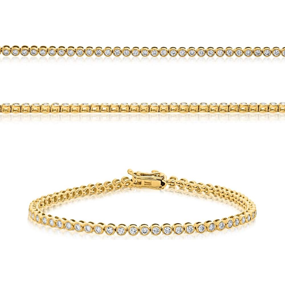 Roman & Jules - 14K Yellow Gold Bezel Set Round Diamond Tennis Bracelet - 2.00 Carat Total Diamond Weight