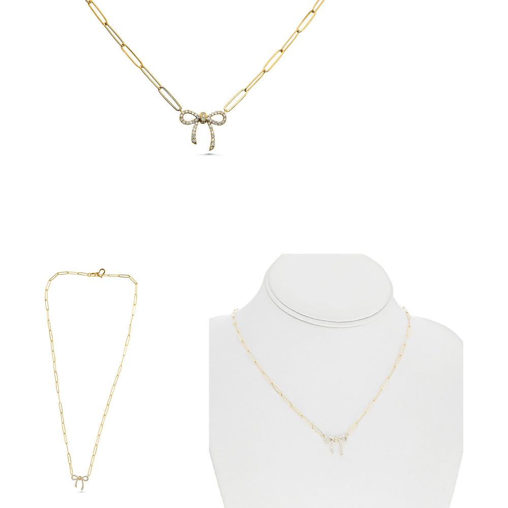 Roman & Jules - 14K Yellow Gold Bowtie Necklace with Round Diamonds - 0.24 Carat Total Diamond Weight