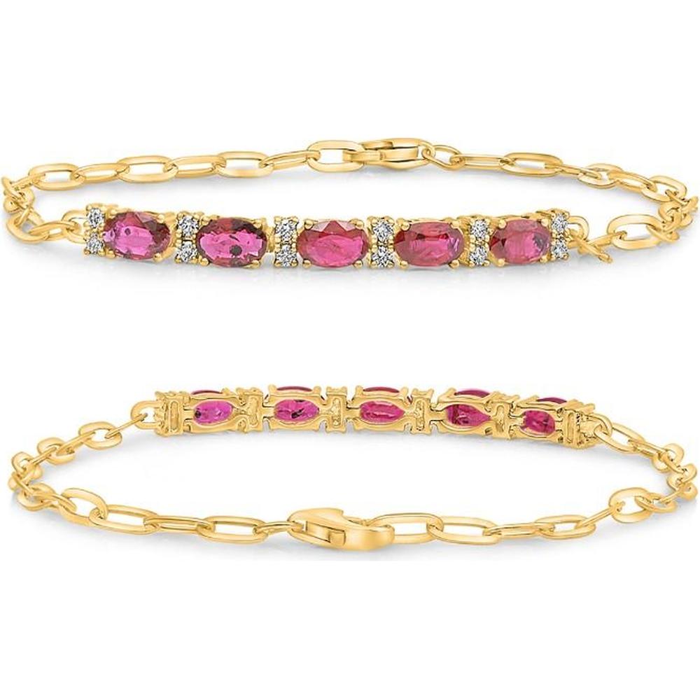 Roman & Jules - 14K Yellow Gold Bracelet with Oval Rubies and Round Diamond Accents - 1.46 Carat Total Ruby Weight
