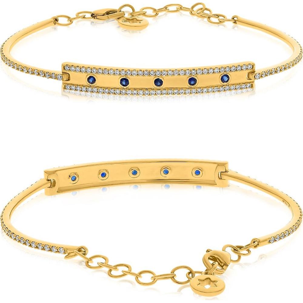 Roman & Jules - 14K Yellow Gold Bracelet with Round Sapphire and Diamond Accents - 0.88 Carat Total Sapphire Weight, 0.15 Carat Total Diamond Weight