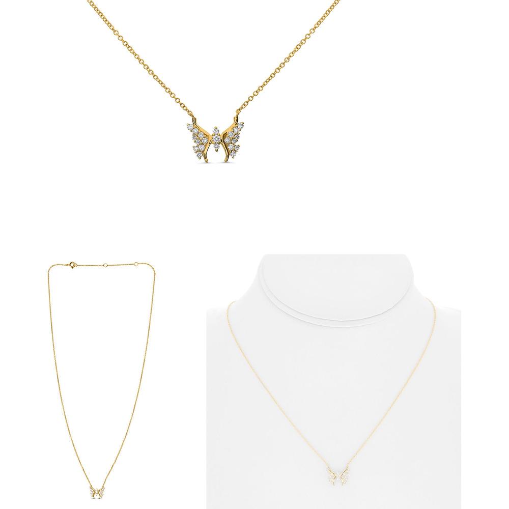 Roman & Jules - 14K Yellow Gold Butterfly Necklace with 0.24 Carat Round Diamonds