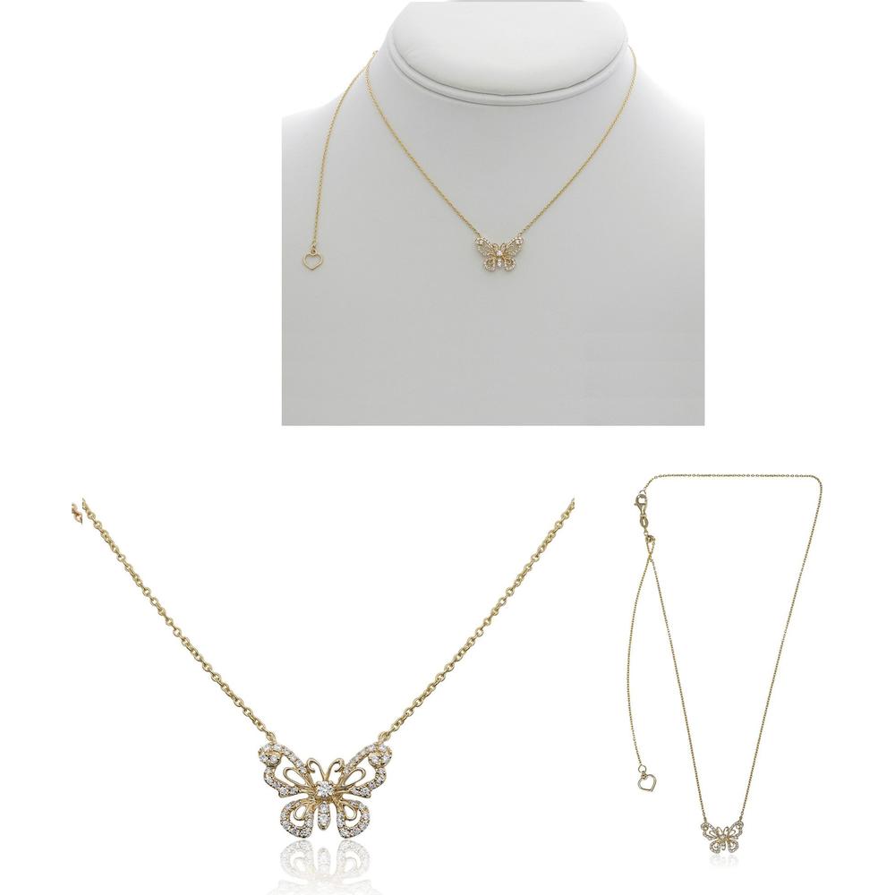 Roman & Jules - 14K Yellow Gold Butterfly Pendant Necklace with Round Diamonds - 0.22 Carat Total Diamond Weight