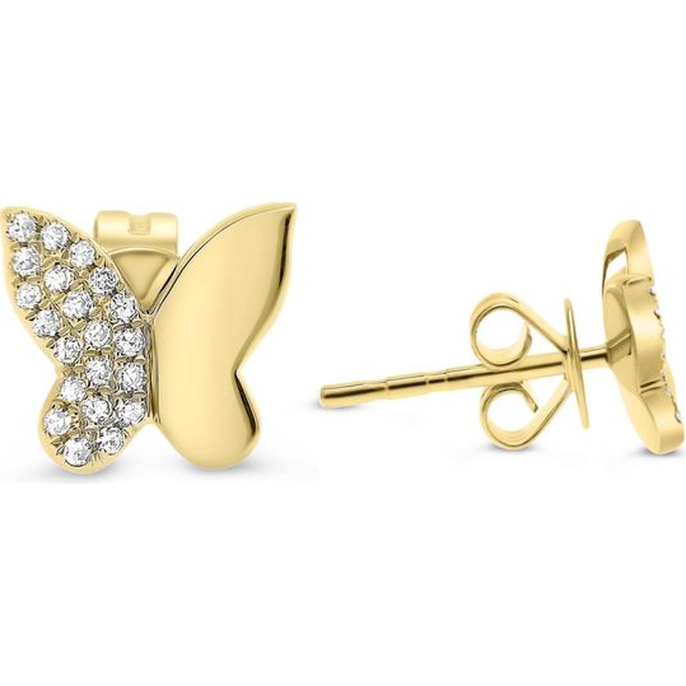 Roman & Jules - 14K Yellow Gold Butterfly Stud Earrings with Round Diamonds - 0.10 Carat Total Diamond Weight