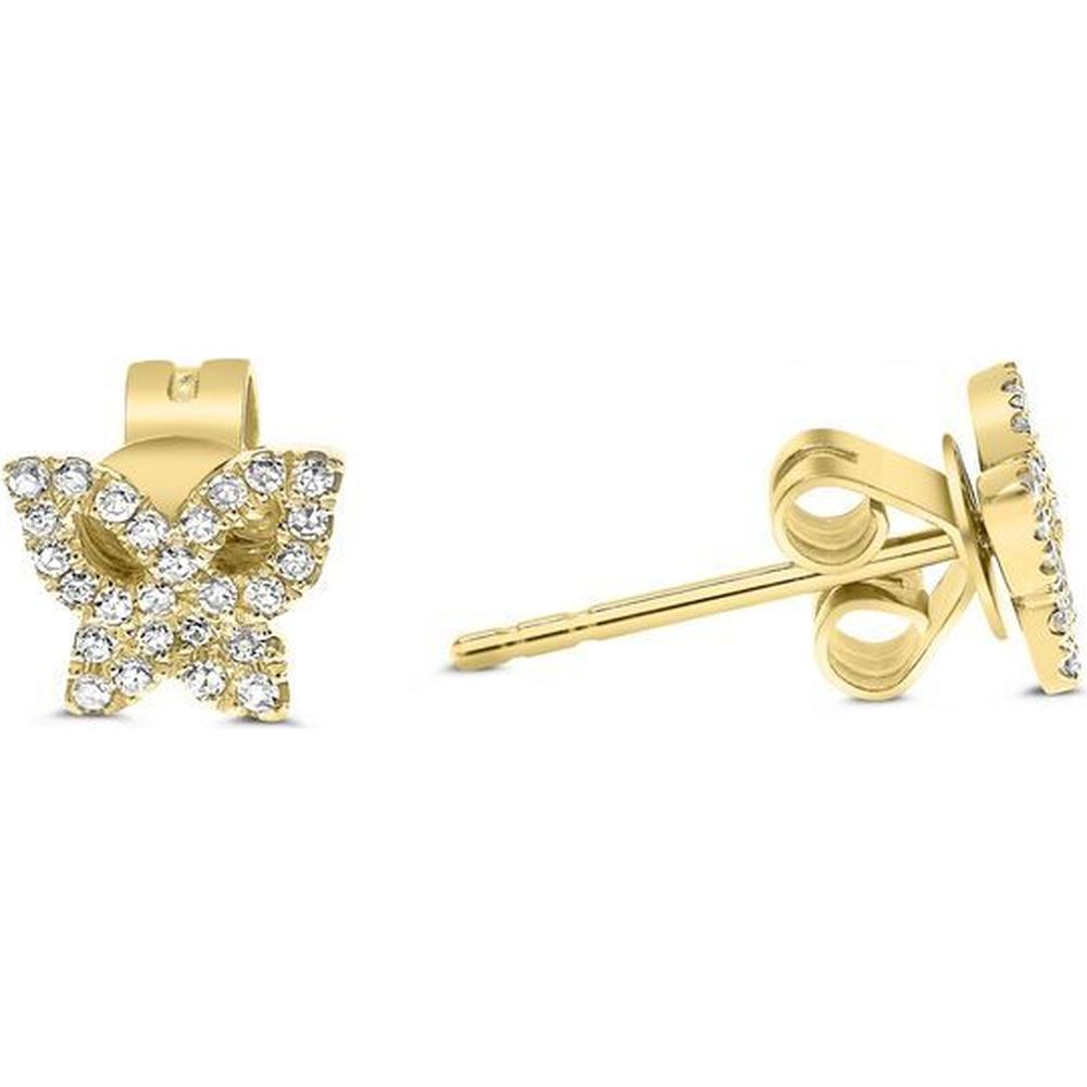 Roman & Jules - 14K Yellow Gold Butterfly Stud Earrings with Round Diamonds - 0.12 Carat Total Diamond Weight