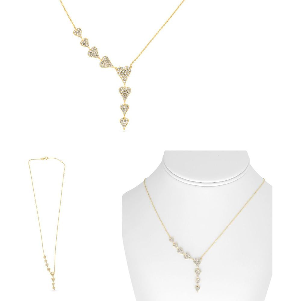 Roman & Jules - 14K Yellow Gold Cascading Heart Necklace with Round Diamonds - 0.75 Carat Total Diamond Weight