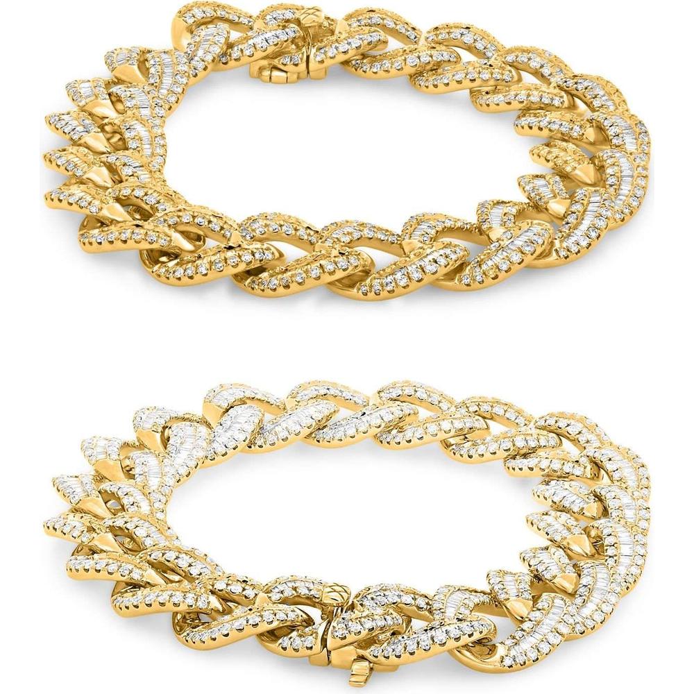Roman & Jules - 14K Yellow Gold Chain Link Bracelet with 4.09 Carat Round Diamonds and 2.89 Carat Baguette Diamonds