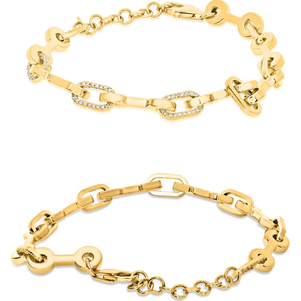 Roman & Jules - 14K Yellow Gold Chain Link Bracelet with Micropavé Set Round Diamonds - 0.42 Carat Total Diamond Weight