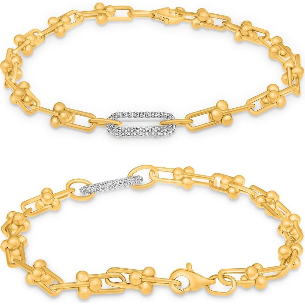 Roman & Jules - 14K Yellow Gold Chain Link Bracelet with Oval White Gold Diamond Accent - 0.50 Carat Total Diamond Weight