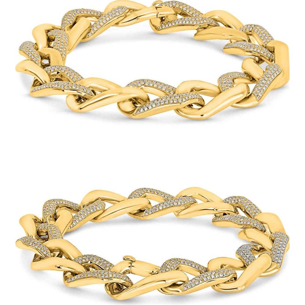 Roman & Jules - 14K Yellow Gold Chain Link Bracelet with Pave Set Round Diamonds - 2.40 Carat Total Diamond Weight
