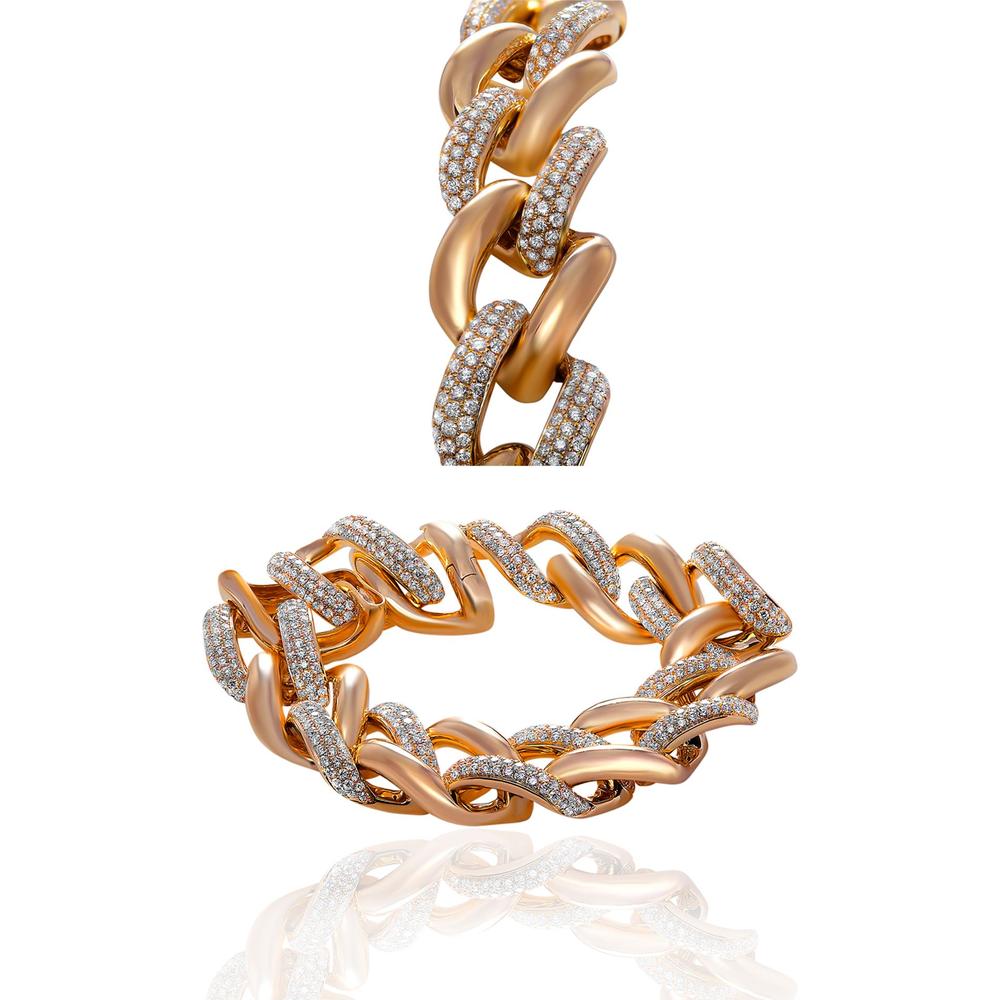 Roman & Jules - 14K Yellow Gold Chain Link Bracelet with Pave Set Round Diamonds - 5.67 Carat Total Diamond Weight