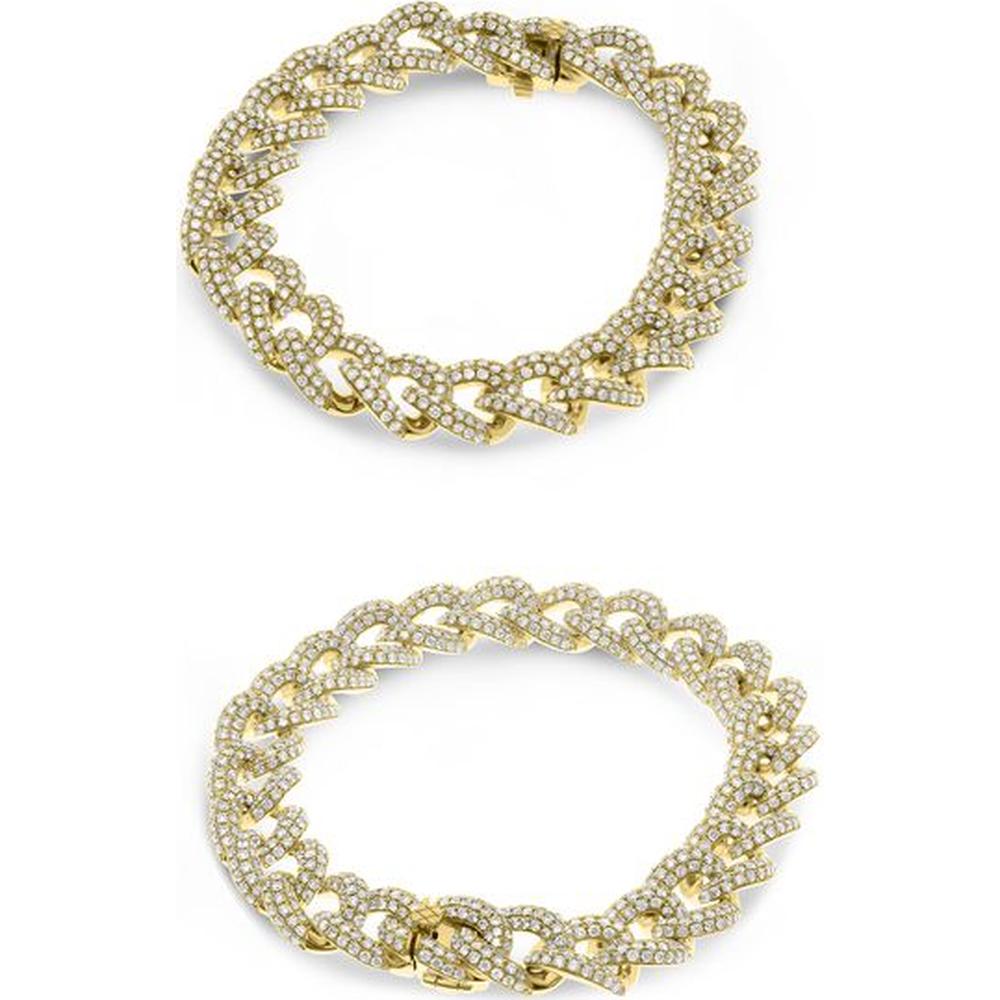 Roman & Jules - 14K Yellow Gold Chain Link Bracelet with Pave Set Round Diamonds - 8.00 Carat Total Diamond Weight
