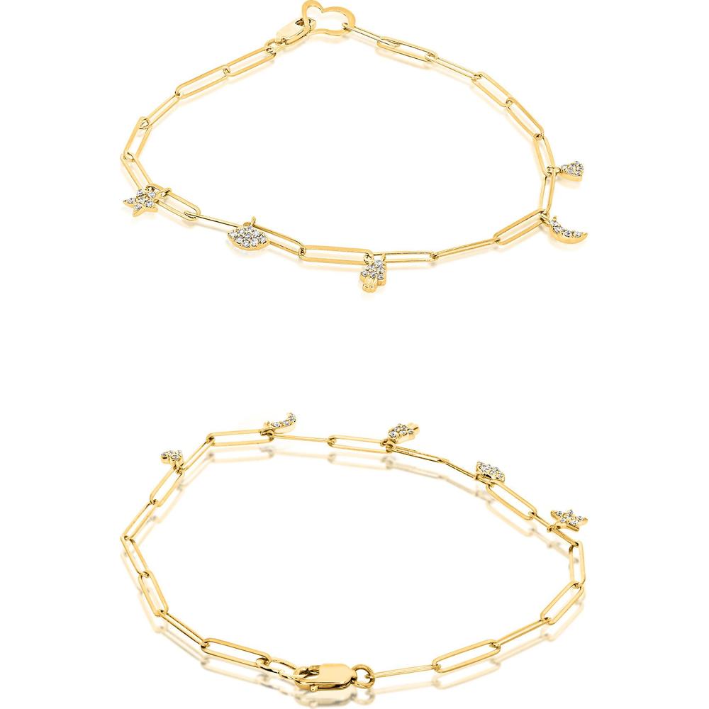 Roman & Jules - 14K Yellow Gold Charm Bracelet with Round Diamonds - 0.19 Carat Total Diamond Weight