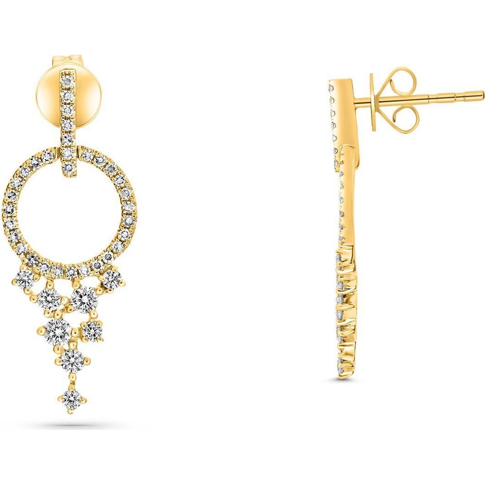 Roman & Jules - 14K Yellow Gold Circle Drop Earrings with Round Diamonds - 1.06 Carat Total Diamond Weight