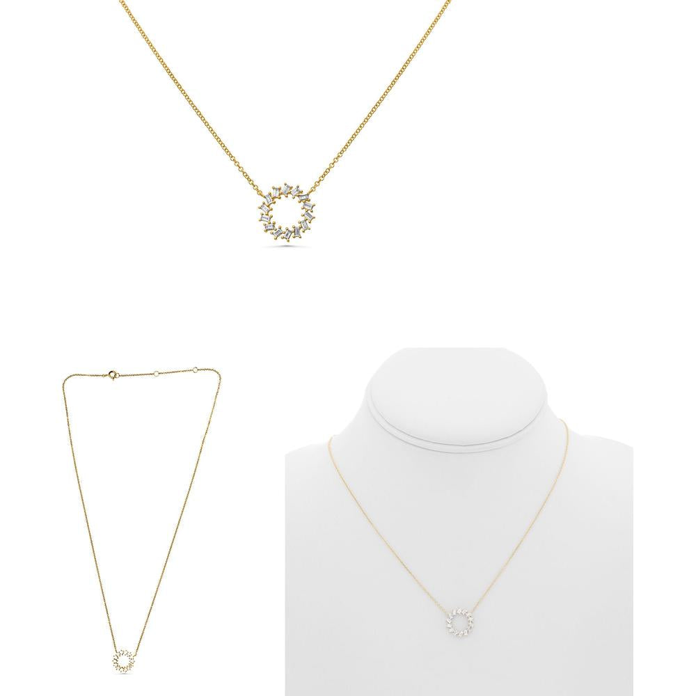 Roman & Jules - 14K Yellow Gold Circle Necklace with Baguette Diamonds - 0.35 Carat Total Diamond Weight