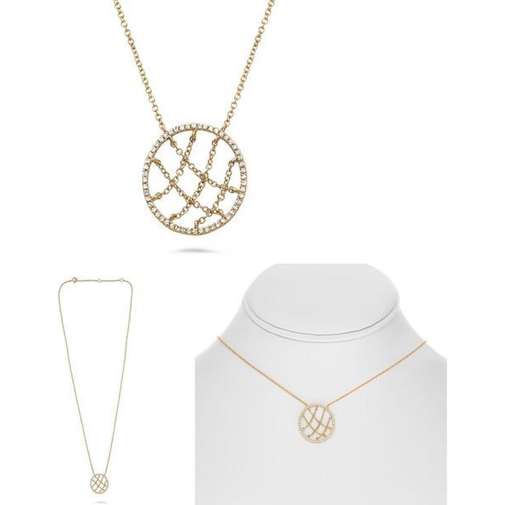 Roman & Jules - 14K Yellow Gold Circle Pendant Necklace with Round Diamonds - 0.17 Carat Total Diamond Weight