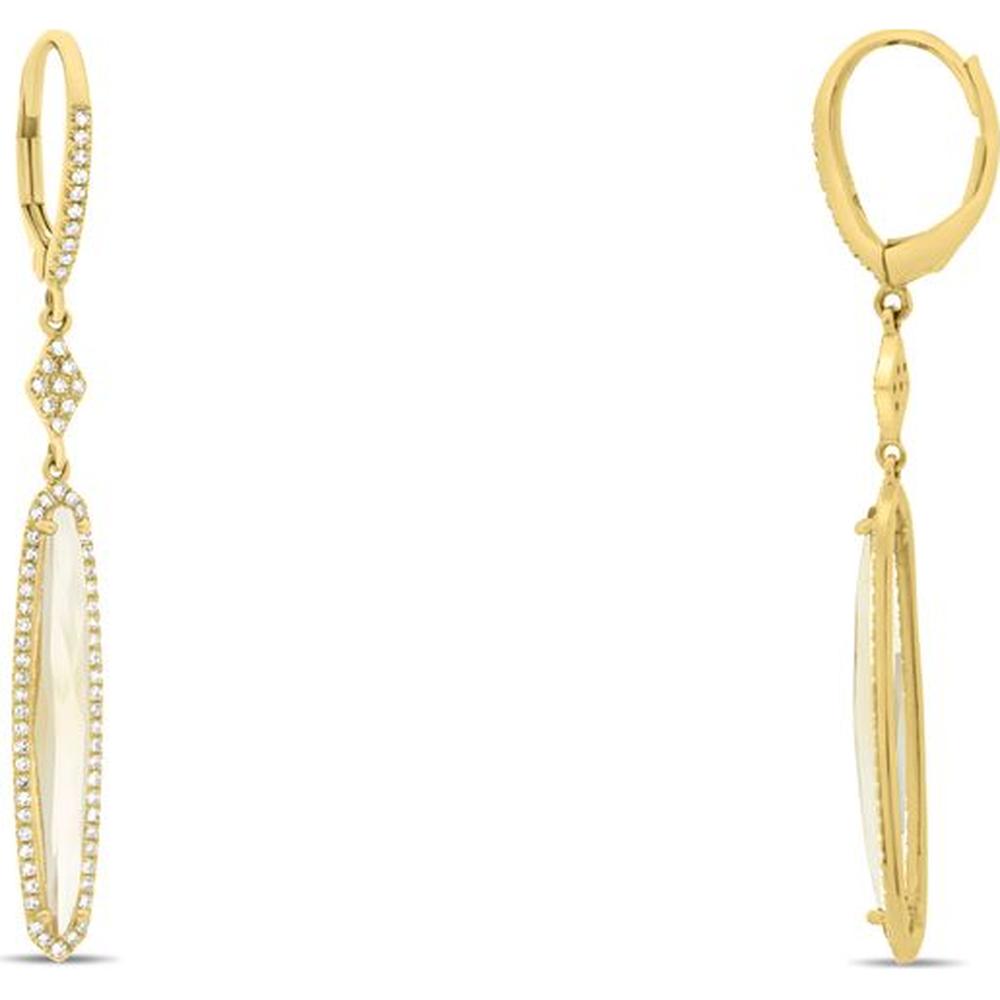 Roman & Jules - 14K Yellow Gold Citrine & Diamond Drop Earrings with Halo Design - 2.53 Carat Total Citrine Weight, 0.32 Carat Total Diamond Weight
