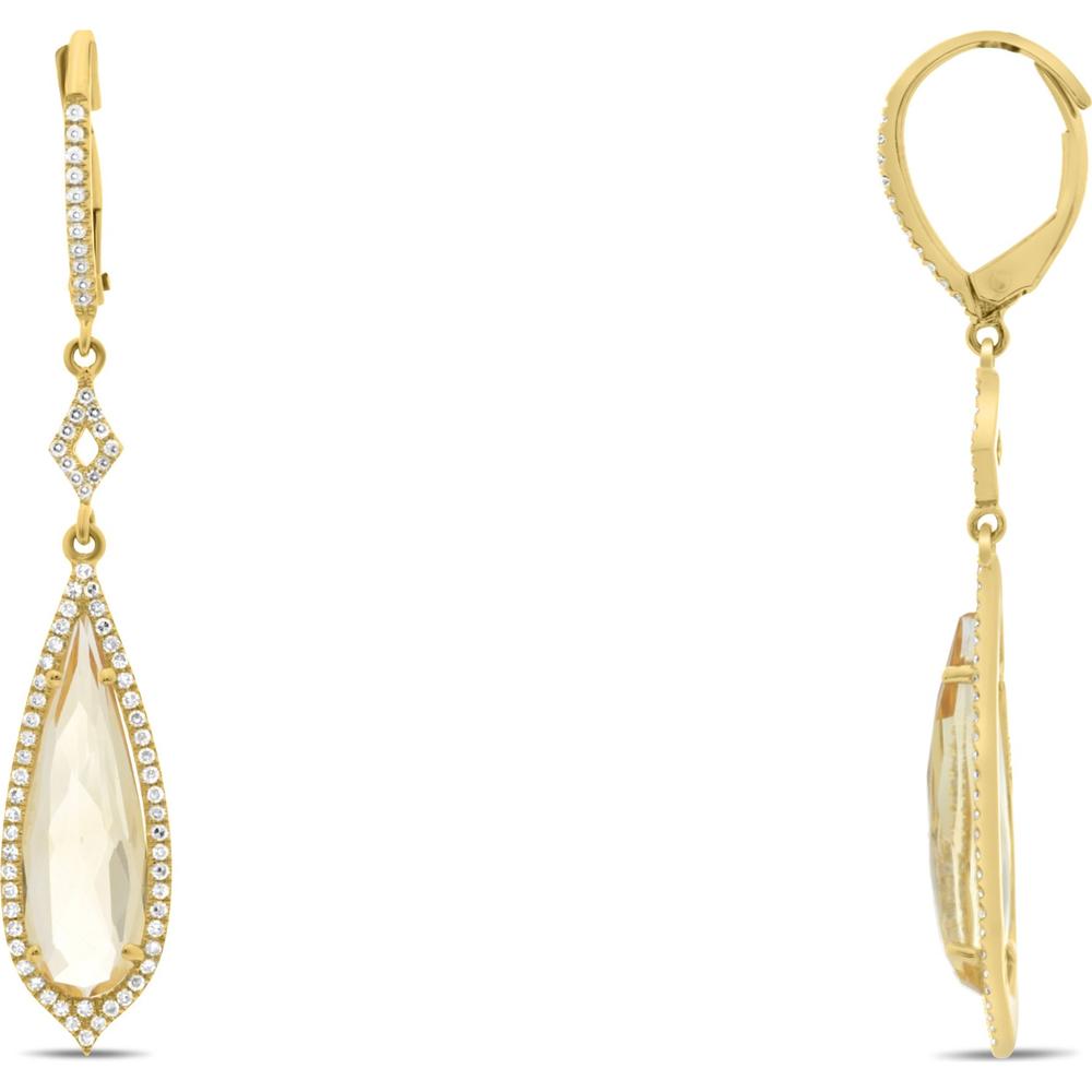 Roman & Jules - 14K Yellow Gold Citrine and Diamond Teardrop Earrings with Halo Setting - 1.00 Carat Total Gem Weight