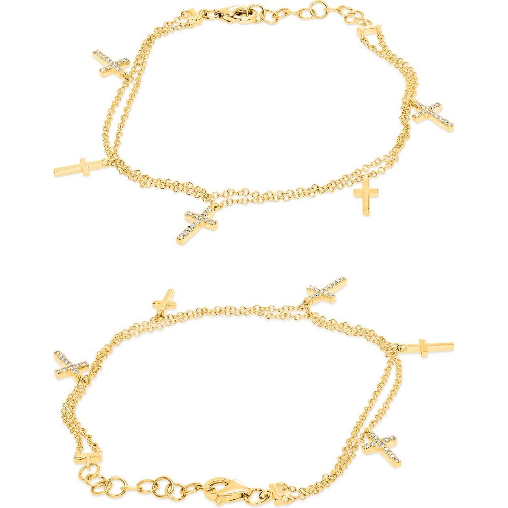 Roman & Jules - 14K Yellow Gold Cross Bracelet with Round Diamonds - 0.11 Carat Total Diamond Weight
