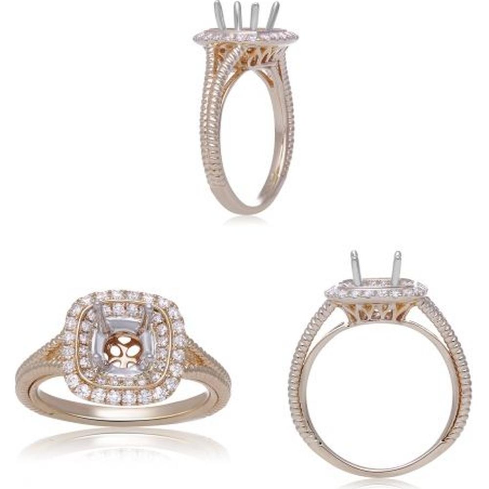 Roman & Jules - 14K Yellow Gold Cushion Cut Diamond Halo Ring - 0.41 Carat Total Diamond Weight