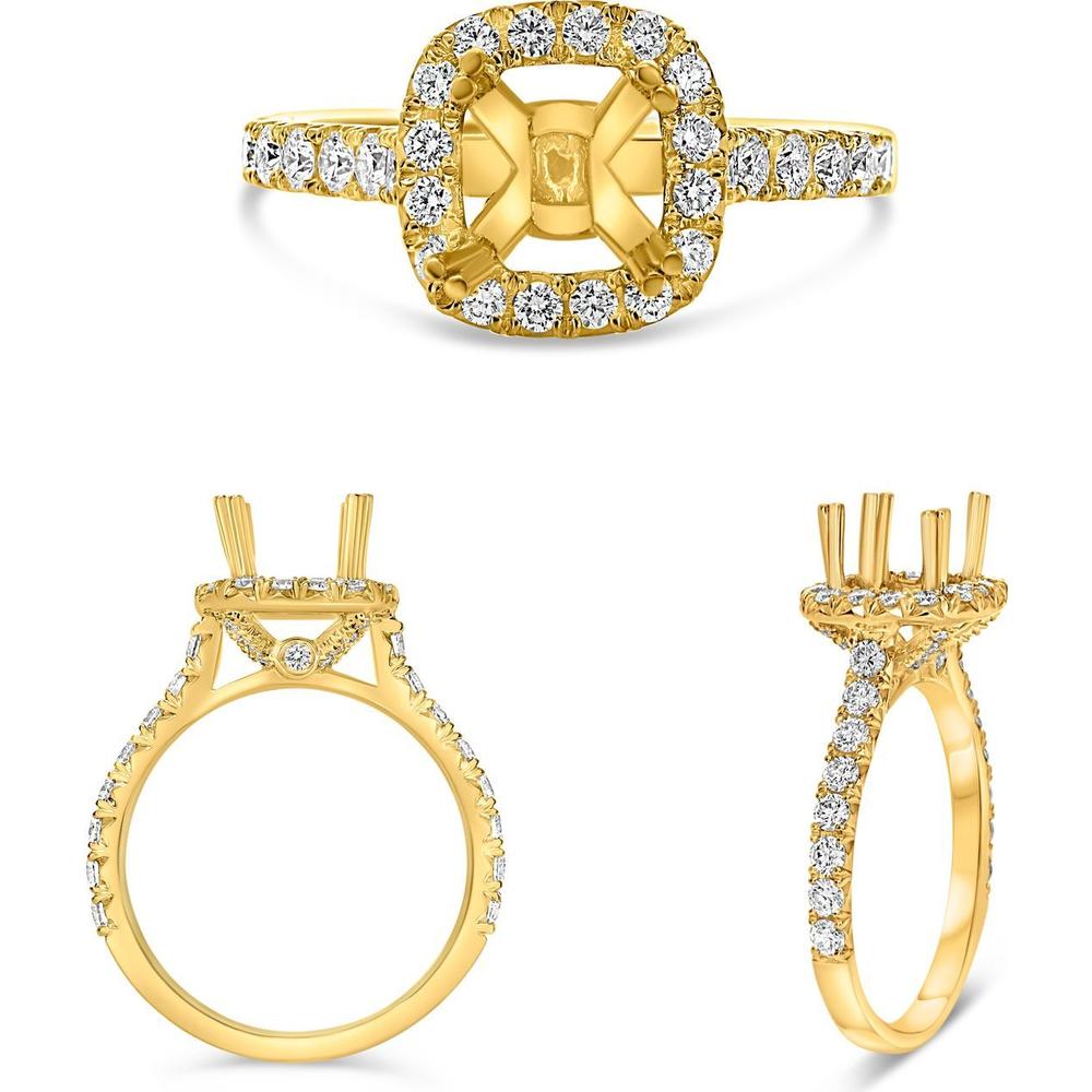 Roman & Jules - 14K Yellow Gold Cushion Cut Diamond Halo Ring - 0.72 Carat Total Diamond Weight