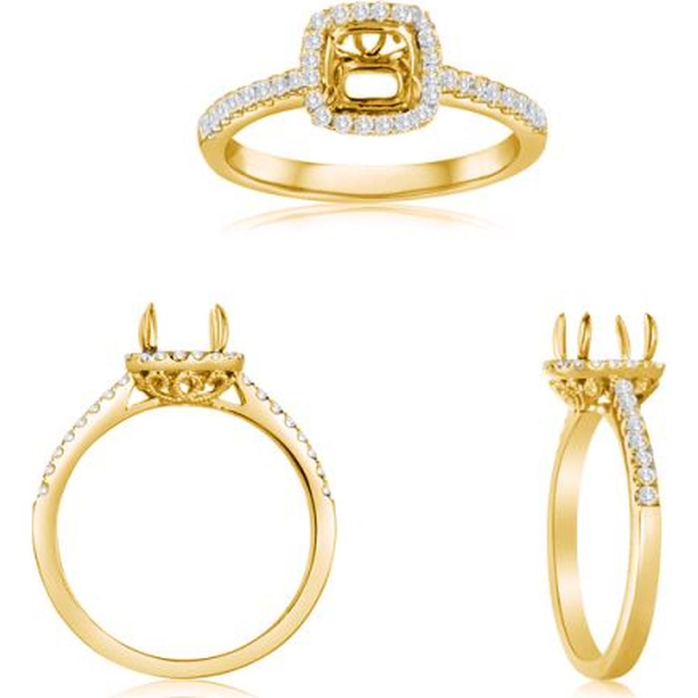 Roman & Jules - 14K Yellow Gold Cushion-Cut Diamond Halo Ring with Round Diamonds - 0.24 Carat Total Diamond Weight