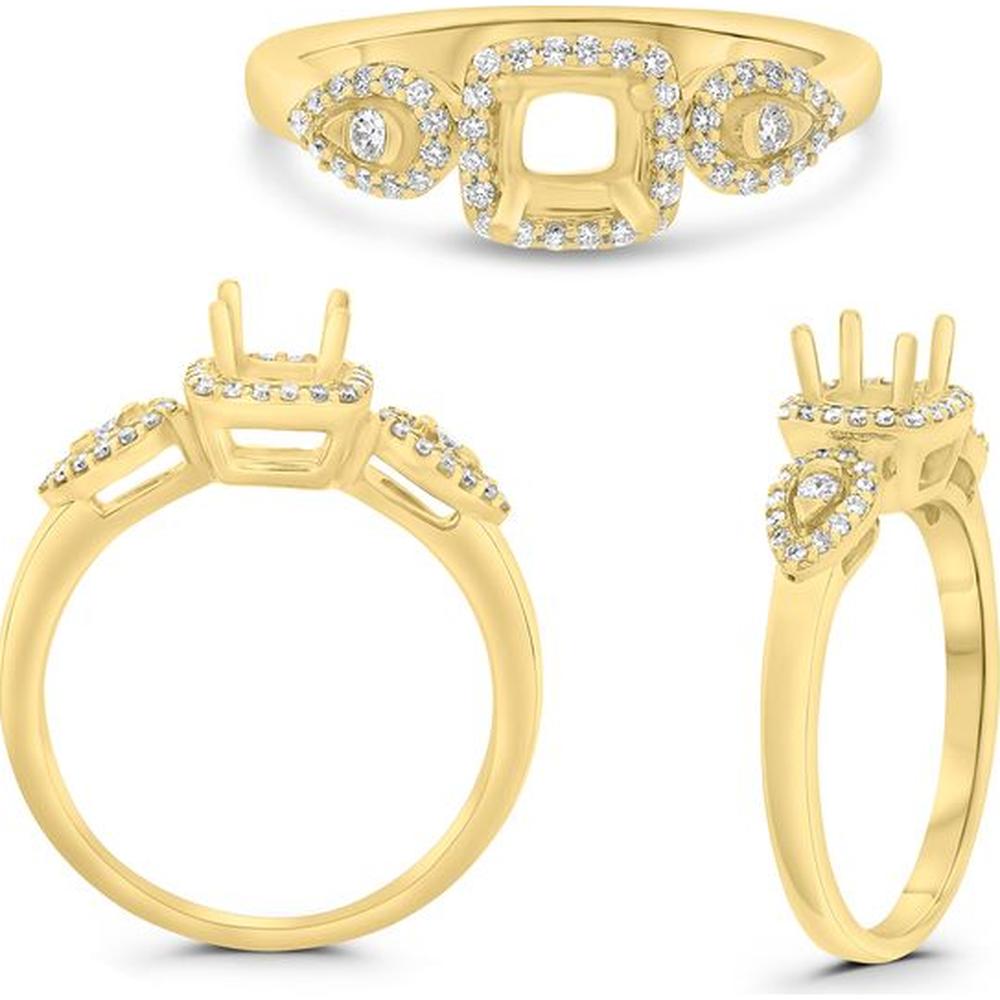 Roman & Jules - 14K Yellow Gold Cushion Cut Diamond Ring with Round Diamonds - 0.23 Carat Total Diamond Weight