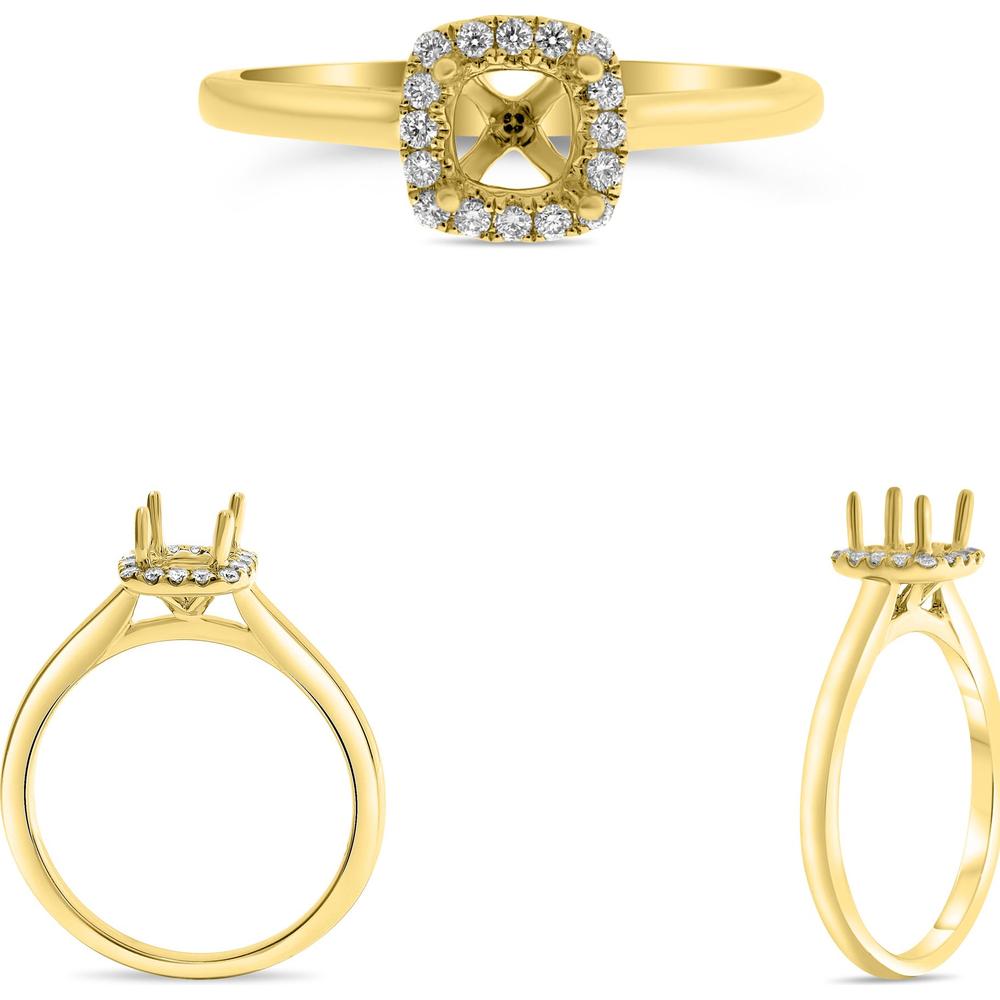 Roman & Jules - 14K Yellow Gold Cushion Diamond Halo Ring - 0.19 Carat Total Diamond Weight