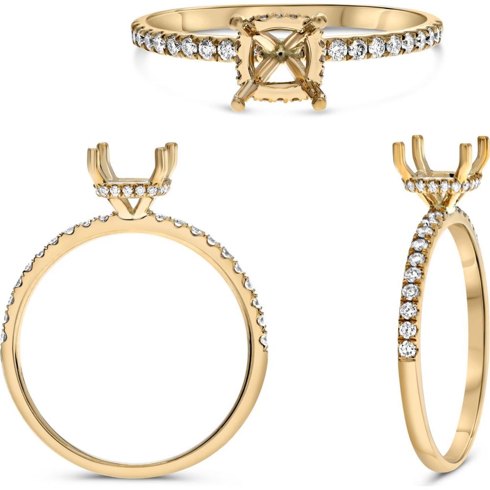 Roman & Jules - 14K Yellow Gold Cushion Diamond Halo Ring with Micropavé Setting - 0.22 Carat Total Diamond Weight