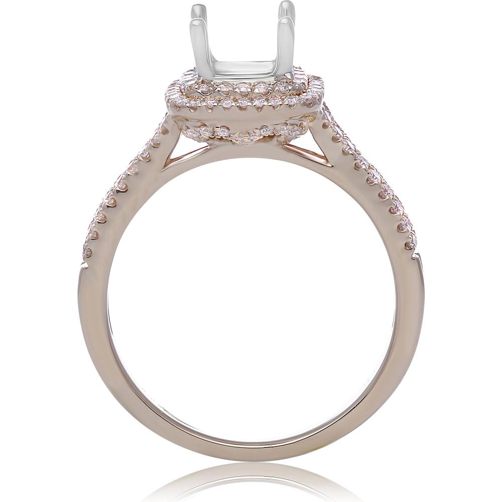 Roman & Jules - 14K Yellow Gold Cushion Diamond Ring with Double Halo and Micropavé Setting - 0.44 Carat Total Diamond Weight