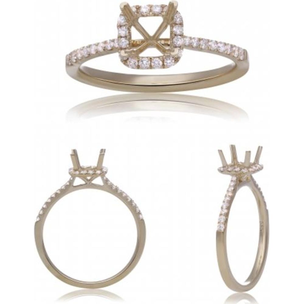 Roman & Jules - 14K Yellow Gold Cushion Diamond Ring with Halo - 0.28 Carat Total Diamond Weight