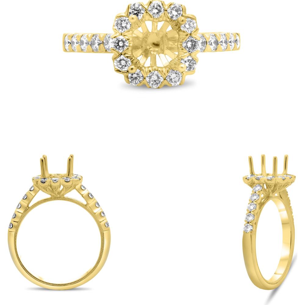 Roman & Jules - 14K Yellow Gold Cushion Halo Diamond Ring - 0.69 Carat Total Diamond Weight
