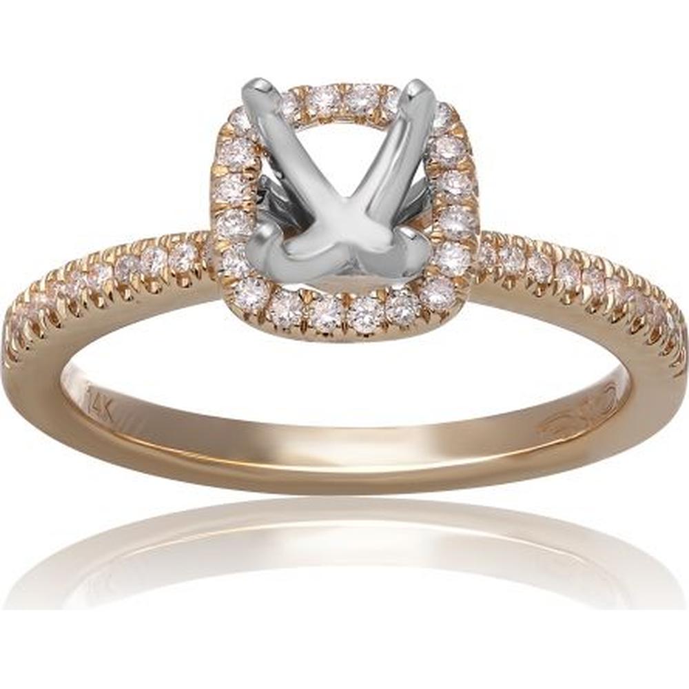 Roman & Jules - 14K Yellow Gold Cushion Halo Diamond Ring with Round Diamonds - 0.18 Carat Total Diamond Weight