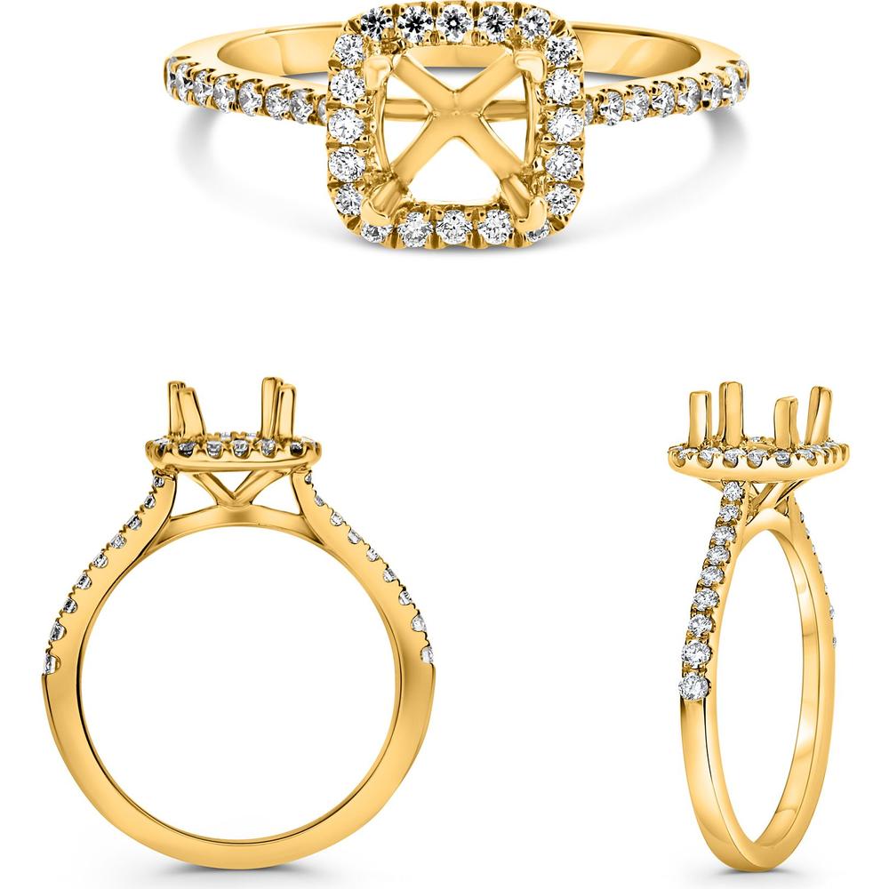 Roman & Jules - 14K Yellow Gold Cushion Halo Diamond Ring with Round Diamonds - 0.28 Carat Total Diamond Weight
