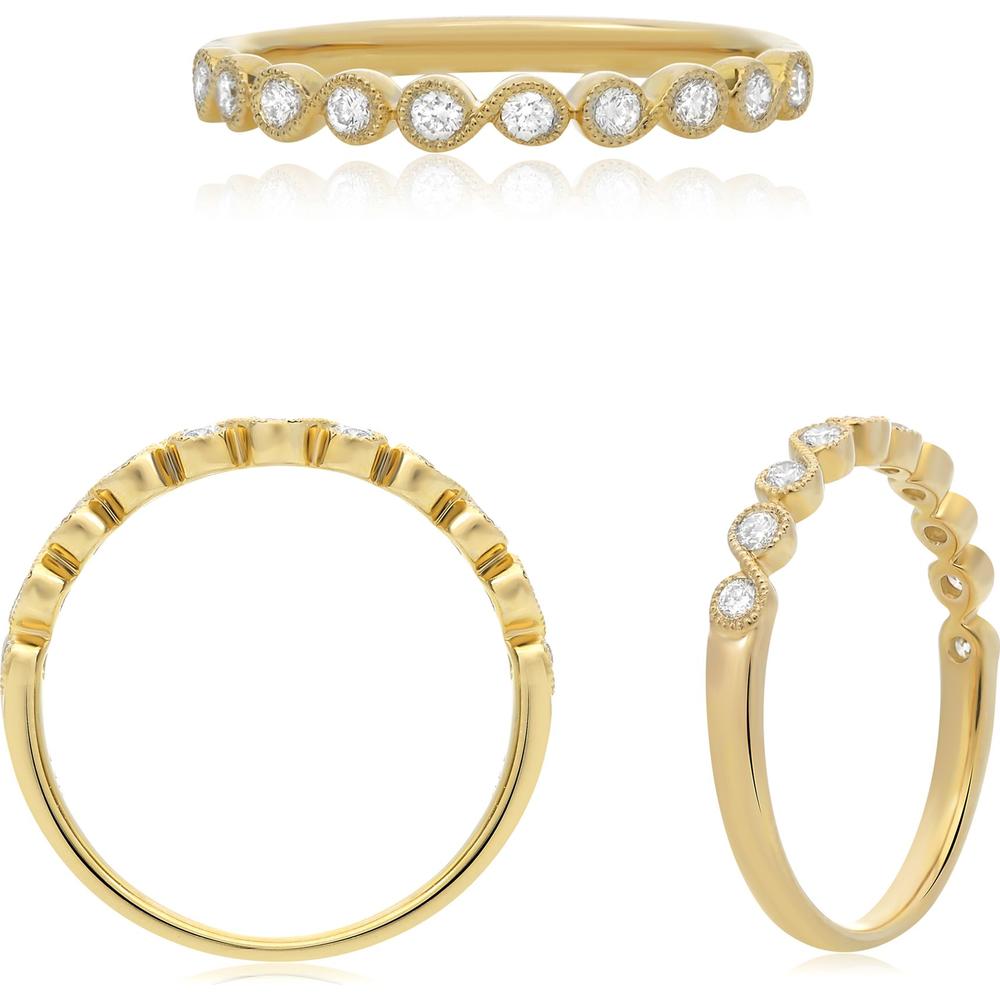 Roman & Jules - 14K Yellow Gold Diamond Band Ring with Bezel Set Round Diamonds - 0.11 Carat Total Diamond Weight