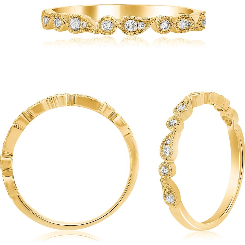Roman & Jules - 14K Yellow Gold Diamond Band with Milgrain Detail - 0.13 Carat Total Diamond Weight