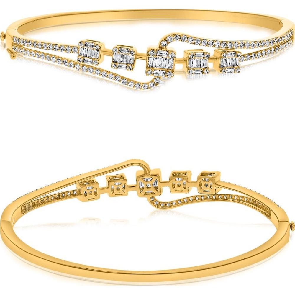 Roman & Jules - 14K Yellow Gold Diamond Bangle Bracelet with Baguette Diamonds - 1.08 Carat Total Diamond Weight