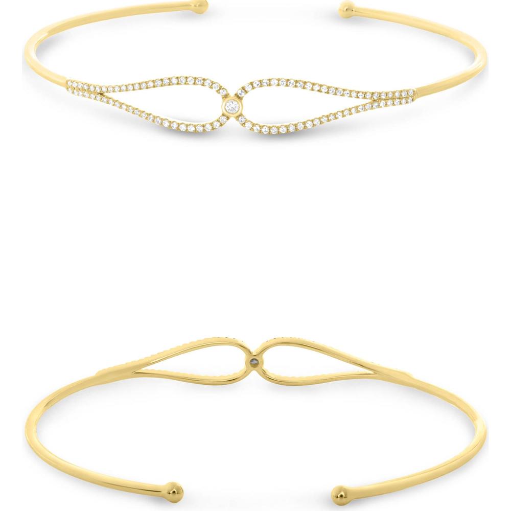 Roman & Jules - 14K Yellow Gold Diamond Bangle with 0.24 Carat Round Diamond Center and 0.02 Carat Round Diamond Accent