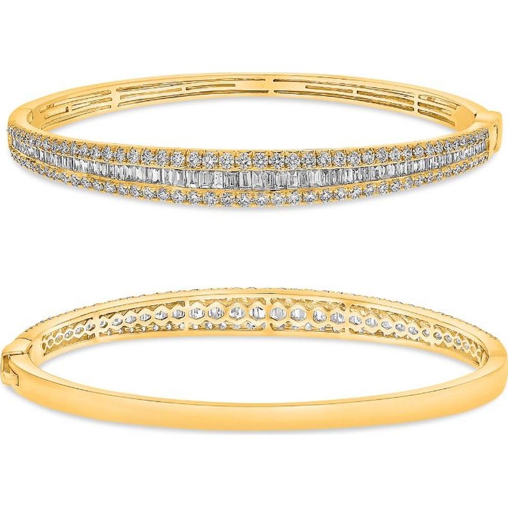 Roman & Jules - 14K Yellow Gold Diamond Bangle with Baguette and Round Diamonds - 1.30 Carat Baguette, 1.80 Carat Round Diamond Total Weight