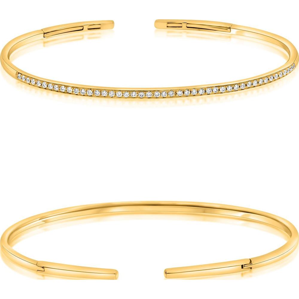 Roman & Jules - 14K Yellow Gold Diamond Bangle with Pave Channel Set Round Diamonds - 0.31 Carat Total Diamond Weight