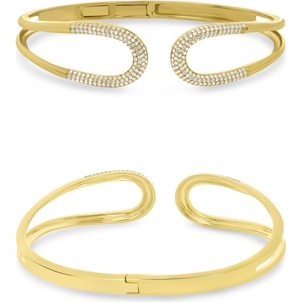 Roman & Jules - 14K Yellow Gold Diamond Bangle with Pave Set Round Diamonds - 0.92 Carat Total Diamond Weight
