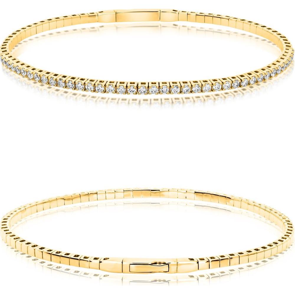 Roman & Jules - 14K Yellow Gold Diamond Bangle with Prong Set Round Diamonds - 1.00 Carat Total Diamond Weight