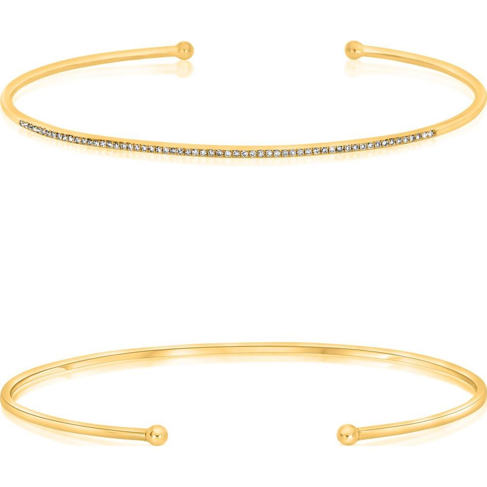 Roman & Jules - 14K Yellow Gold Diamond Bangle with Round Brilliant Diamonds - 0.16 Carat Total Diamond Weight