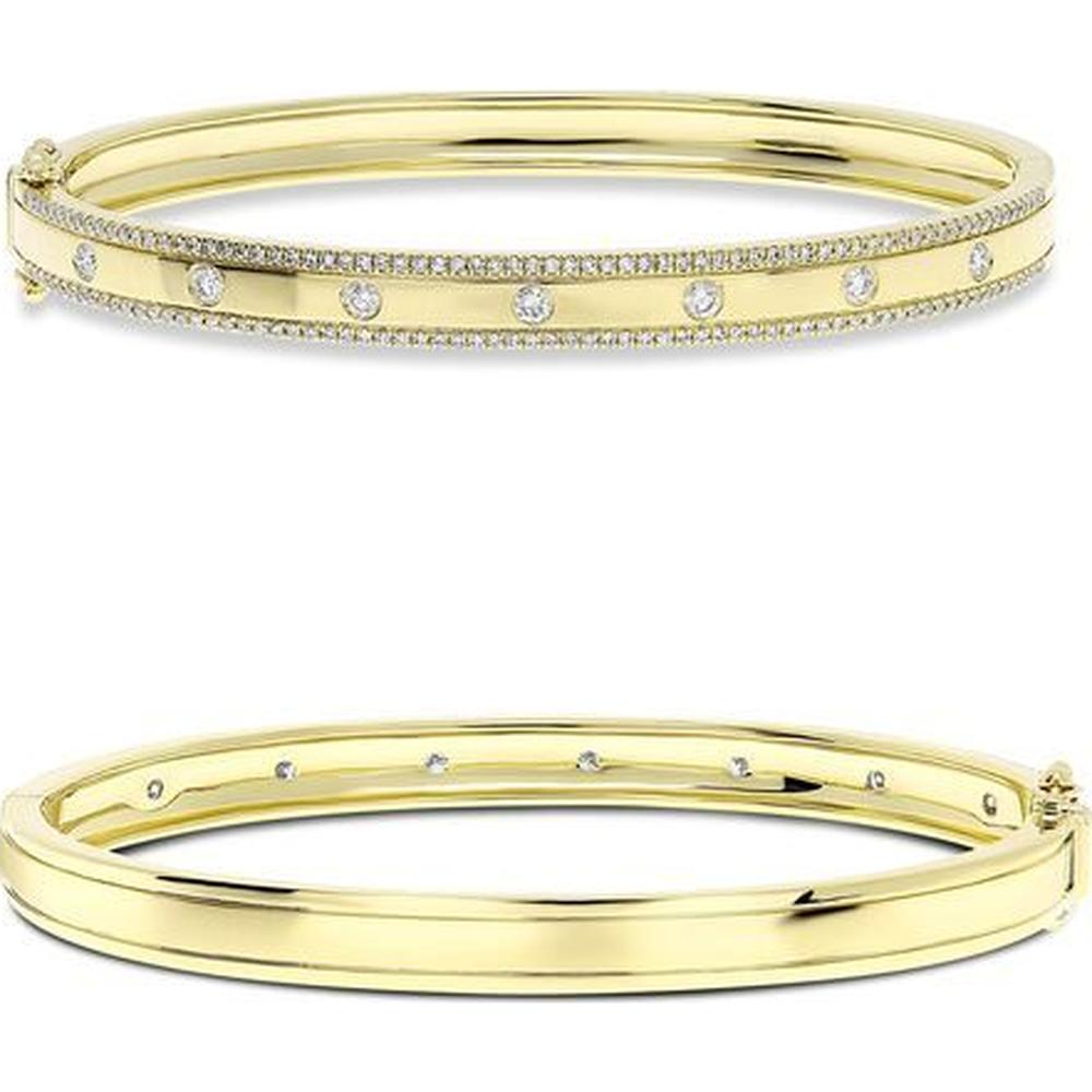 Roman & Jules - 14K Yellow Gold Diamond Bangle with Round Diamonds - 0.66 Carat Total Diamond Weight