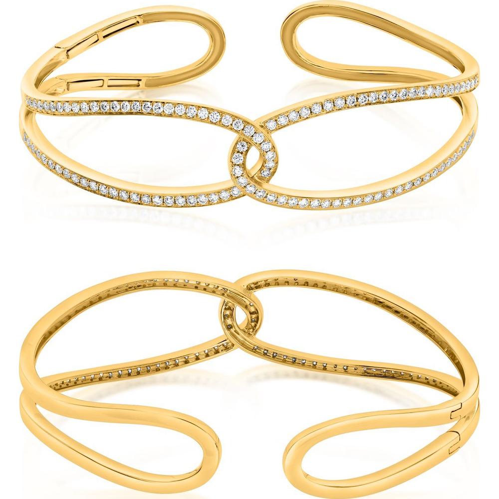 Roman & Jules - 14K Yellow Gold Diamond Bangle with Round Diamonds - 1.20 Carat Total Diamond Weight