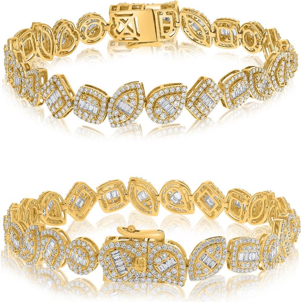 Roman & Jules - 14K Yellow Gold Diamond Bracelet with Round and Baguette Diamonds - 4.00 Carat Total Diamond Weight