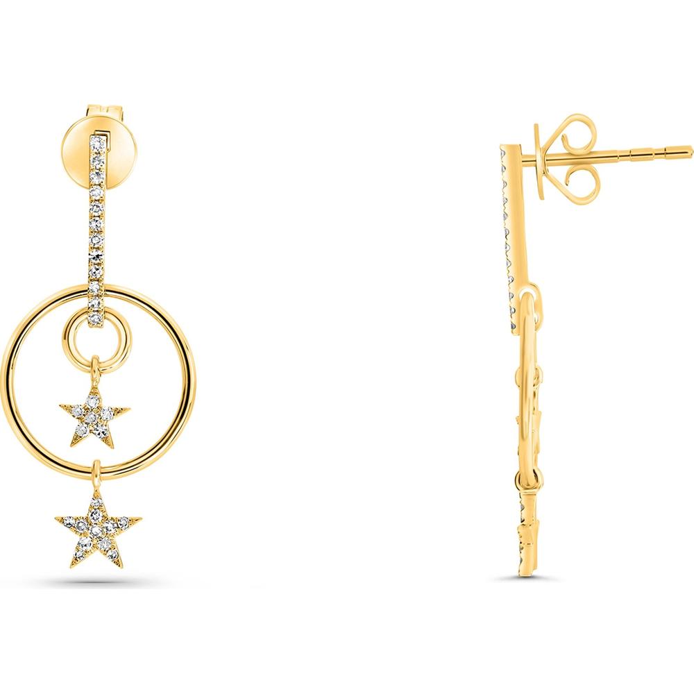 Roman & Jules - 14K Yellow Gold Diamond Circle and Star Drop Earrings - 0.17 Carat Total Diamond Weight
