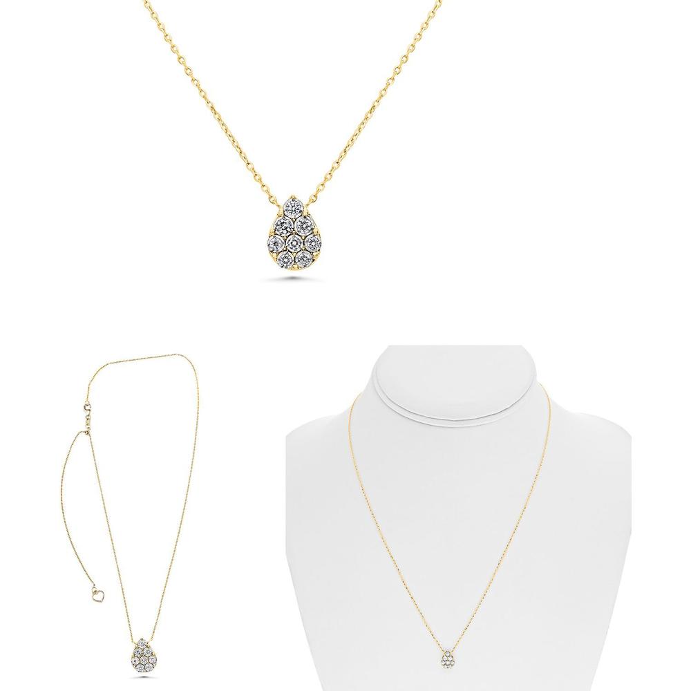 Roman & Jules - 14K Yellow Gold Diamond Cluster Necklace with Slice Setting - 0.15 Carat Total Diamond Weight