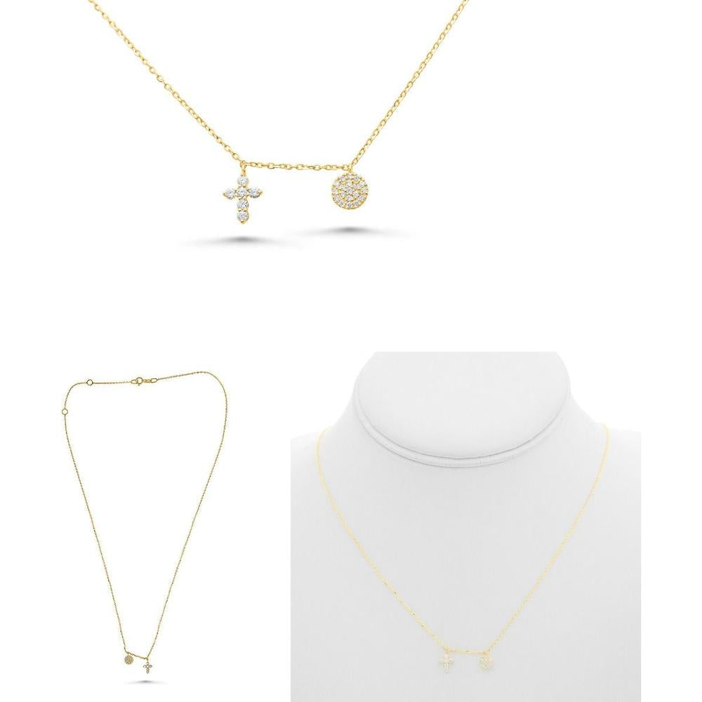 Roman & Jules - 14K Yellow Gold Diamond Cross and Circle Pendant Necklace - 0.16 Carat Total Diamond Weight