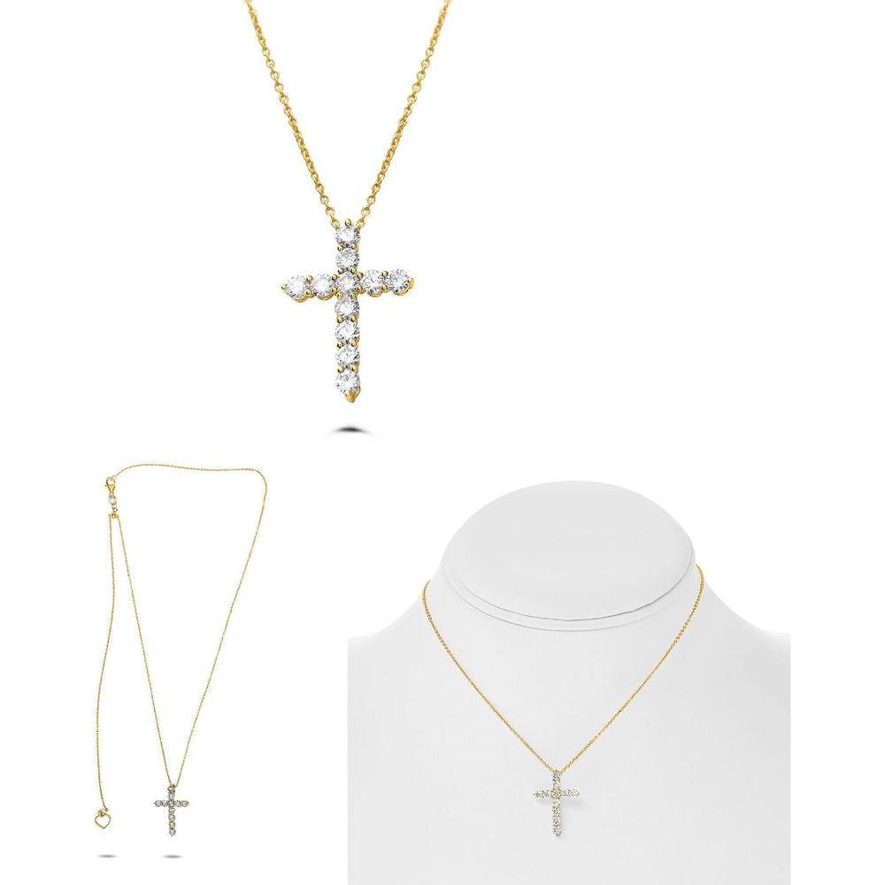 Roman & Jules - 14K Yellow Gold Diamond Cross Necklace with Round Diamonds - 1.00 Carat Total Diamond Weight